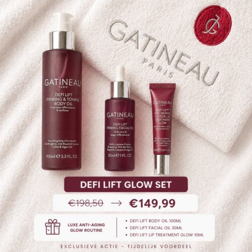 Gatineau Defi Lift Glow Set aanbieding met body oil, facial oil en lip treatment voor een verstevigende en stralende huid