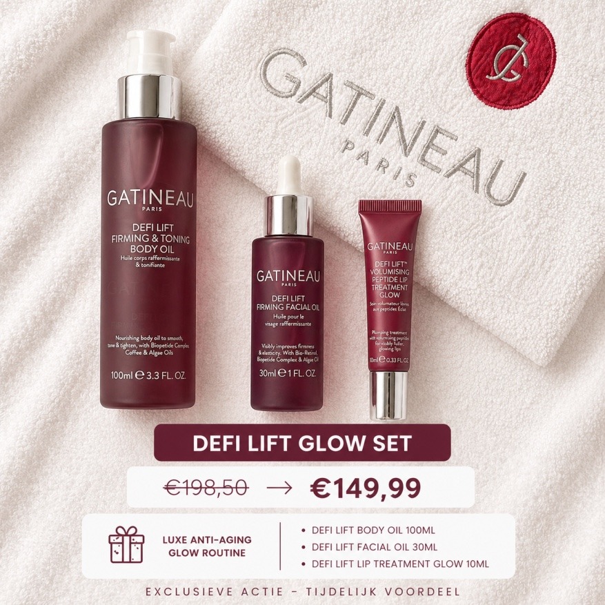 Gatineau Defi Lift Glow Set aanbieding met body oil, facial oil en lip treatment voor een verstevigende en stralende huid