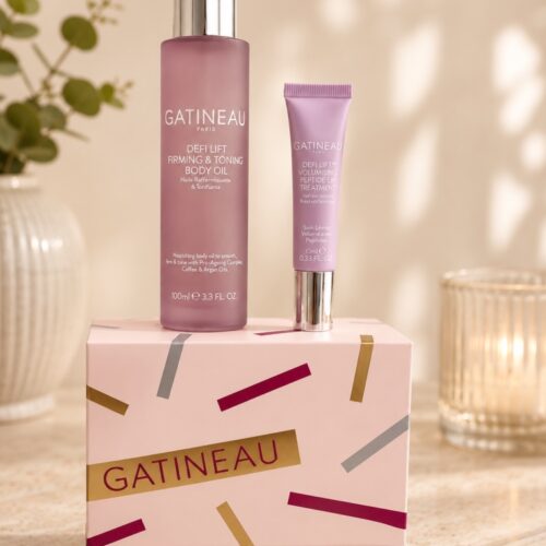 Gatineau Defi Lift Body & Lip Collection met verstevigende Body Oil en volumising peptide lip treatment voor een gevoede huid en vollere lippen.